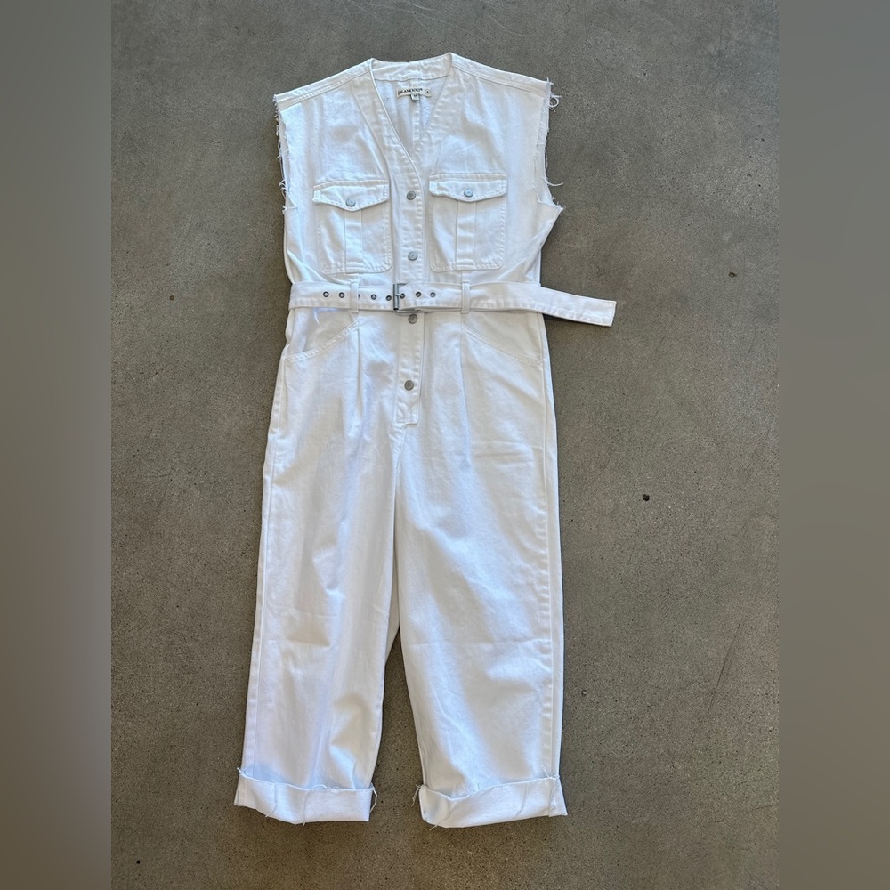 White Denim Romper with Belt